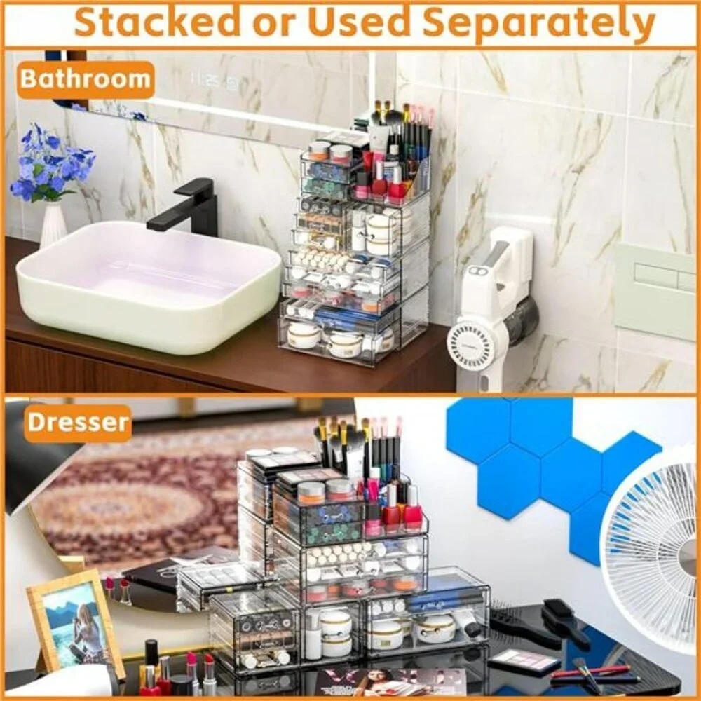 Clear Acrylic Makeup Organizer 11 Drawer Stackable Vanity Storage Box